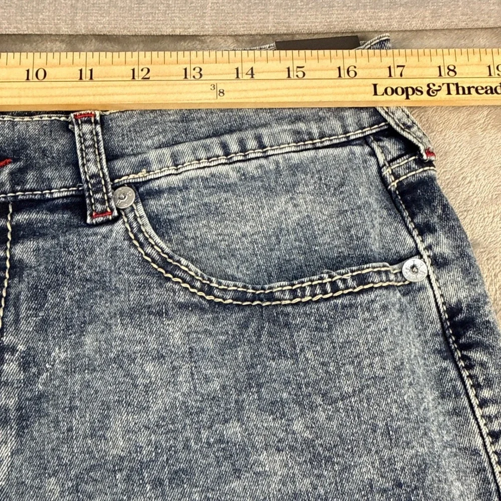 True Religion Jeans Mens 34 Ricky Big T NF Blue Acid Wash Red Stitch NEW